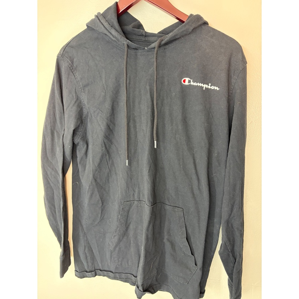 Champion Womens Black Long Sleeve Hooded T-Shirt Script Logo Size Medium